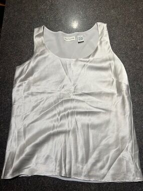 Ann Taylor Silk Silver Sleeveless Shell